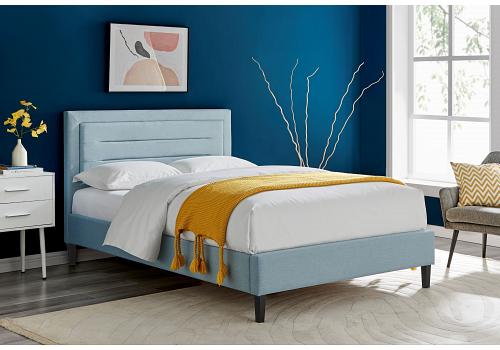 3ft Single Pique Square shaped linen blue fabric finish bed frame 1